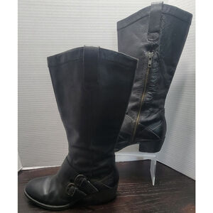 Born Magda Womens Pull-on Riding Black Leather – Size 7.5 Zipper Closure